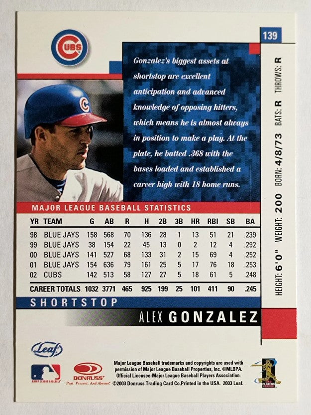 2003 Leaf #139 Alex Gonzalez