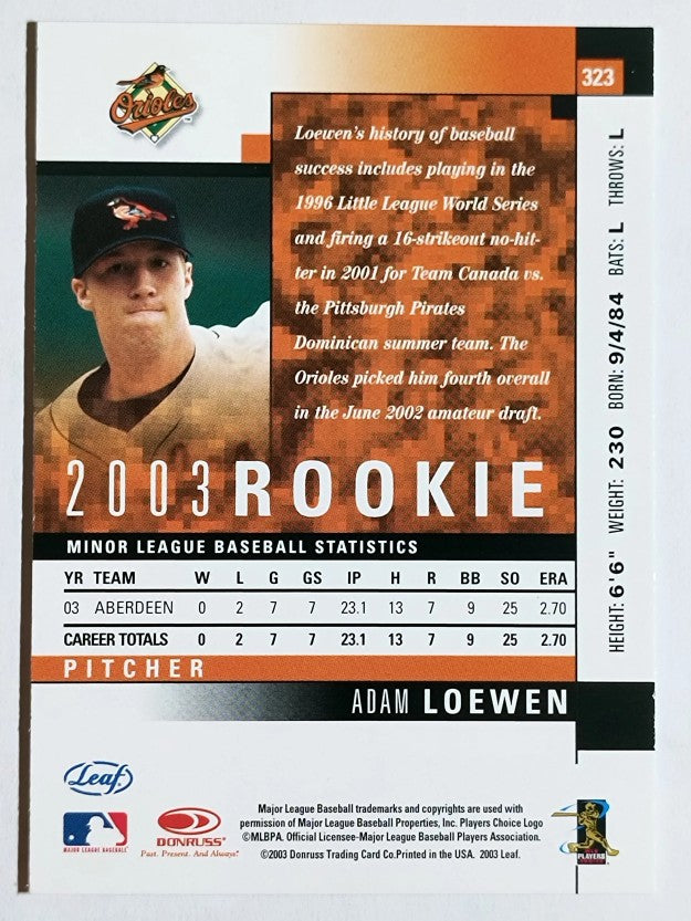 2003 Leaf #323 Adam Loewen ROO RC
