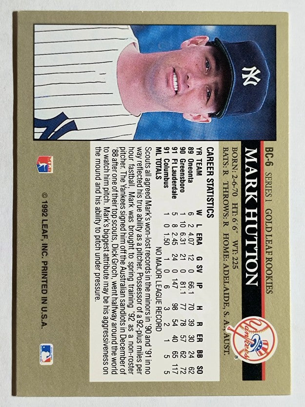 1992 Leaf Gold Rookies #BC6 Mark Hutton