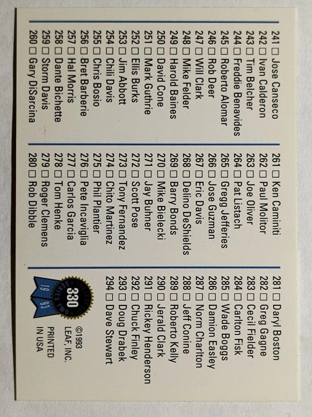 1993 Leaf #330 Checklist