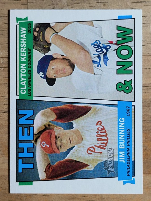 2016 Topps Heritage Then and Now #TANBK Clayton Kershaw/Jim Bunning
