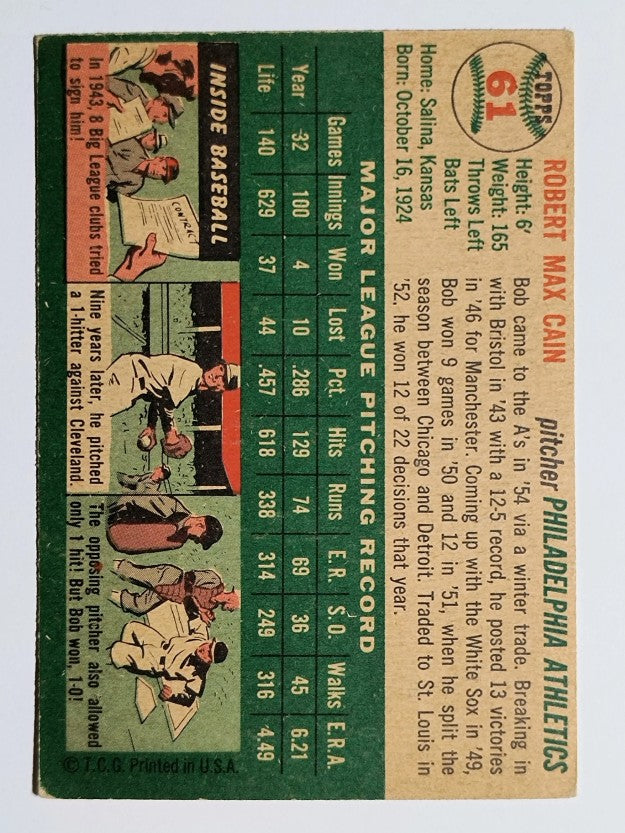 1954 Topps #61 Bob Cain (VGEX)
