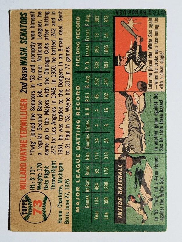 1954 Topps #73 Wayne Terwilliger (VGEX)