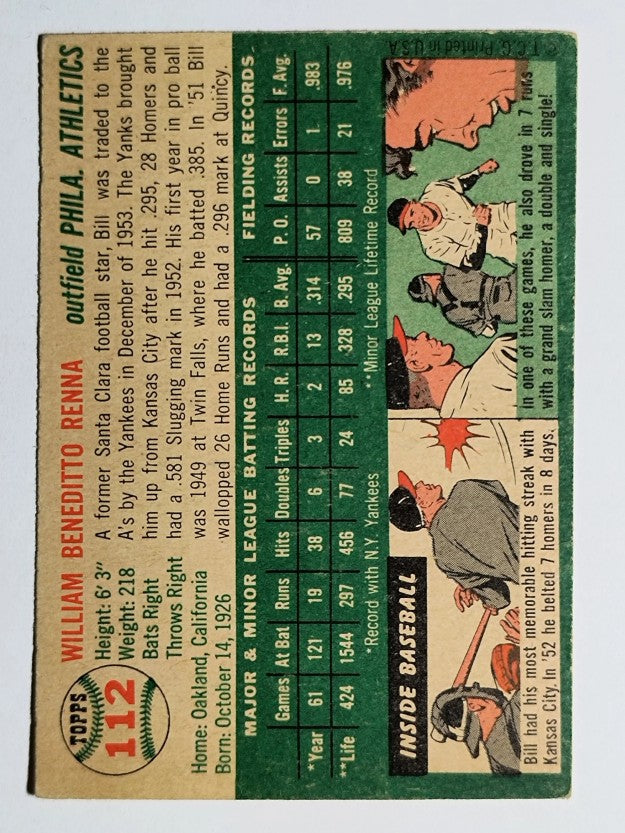 1954 Topps #112 Bill Renna RC (VGEX)