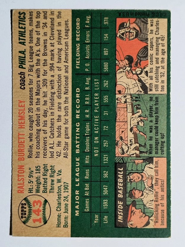 1954 Topps #143 Rollie Hemsley CO (VGEX)