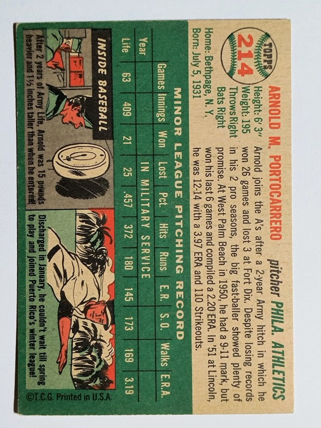 1954 Topps #214 Arnie Portocarrero RC (EXMT)