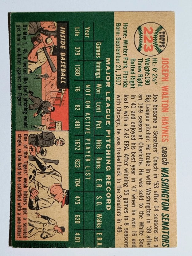 1954 Topps #223 Joe Haynes CO (VGEX)