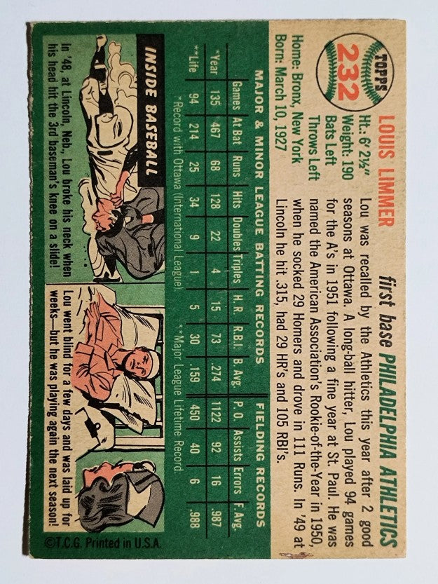1954 Topps #232 Lou Limmer RC (VG)