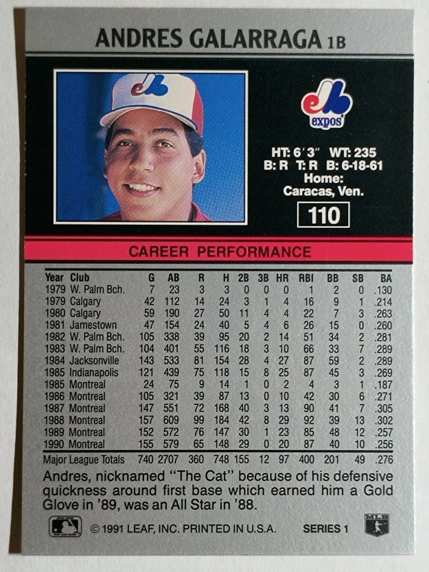 1991 Leaf #110 Andres Galarraga
