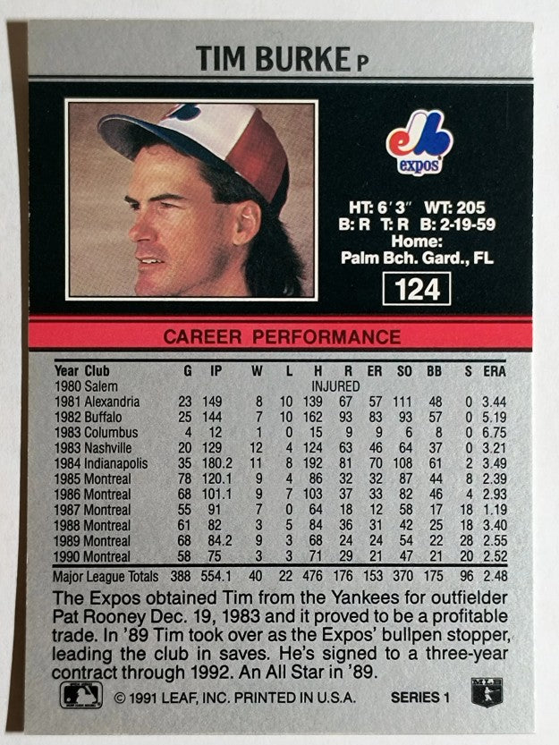 1991 Leaf #124 Tim Burke