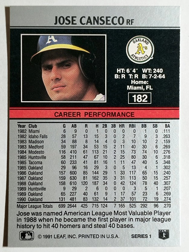 1991 Leaf #182 Jose Canseco