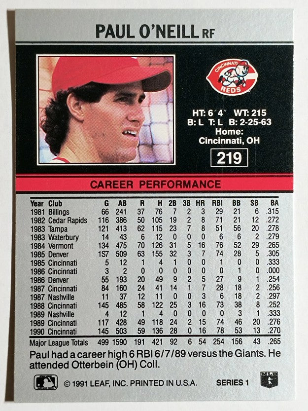1991 Leaf #219 Paul O'Neill