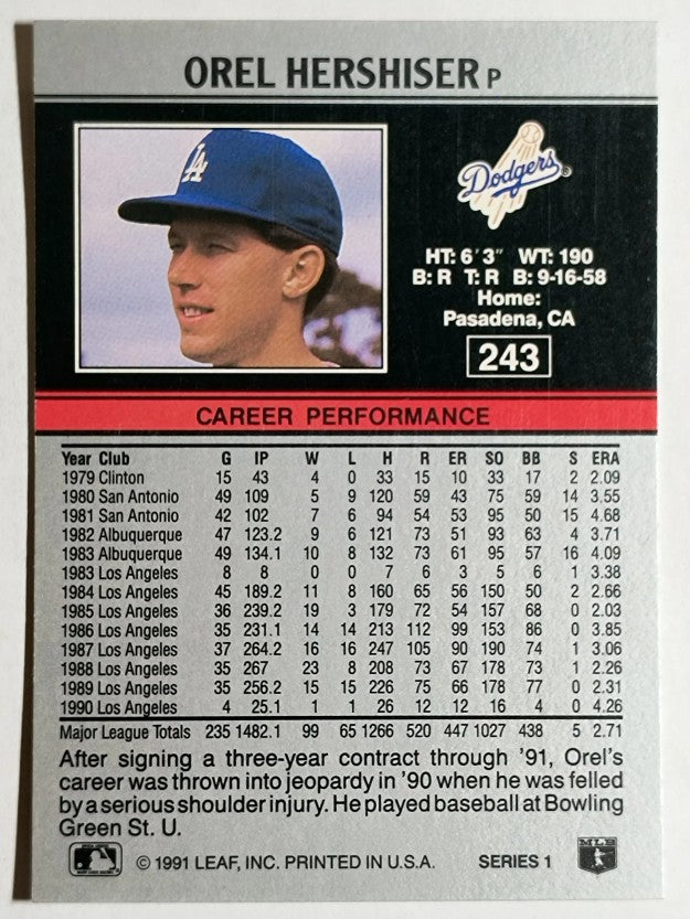 1991 Leaf #243 Orel Hershiser