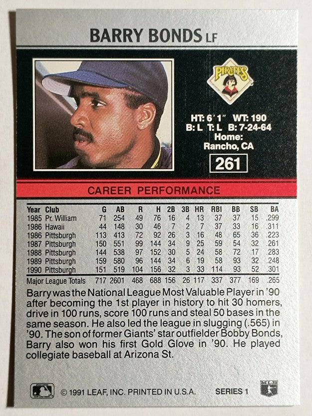 1991 Leaf #261 Barry Bonds