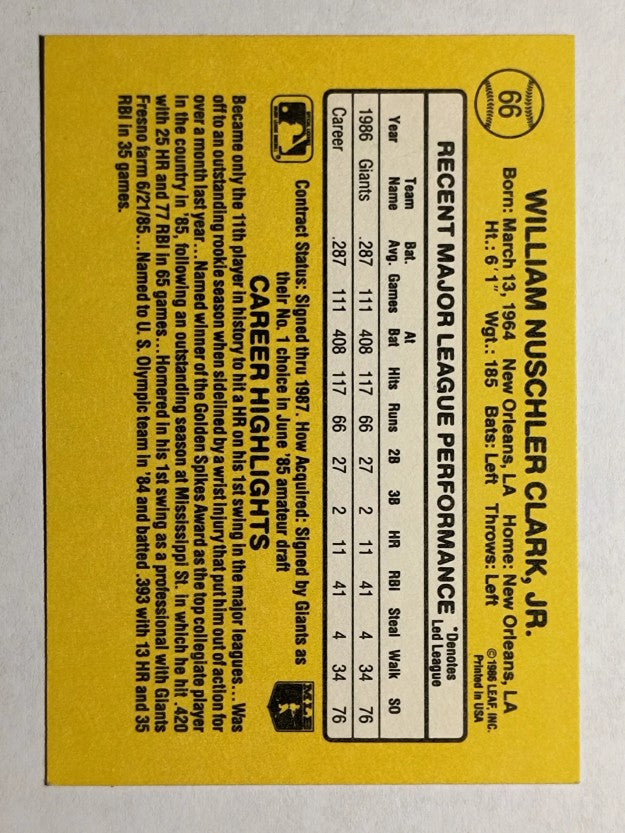 1987 Donruss #66 Will Clark RC