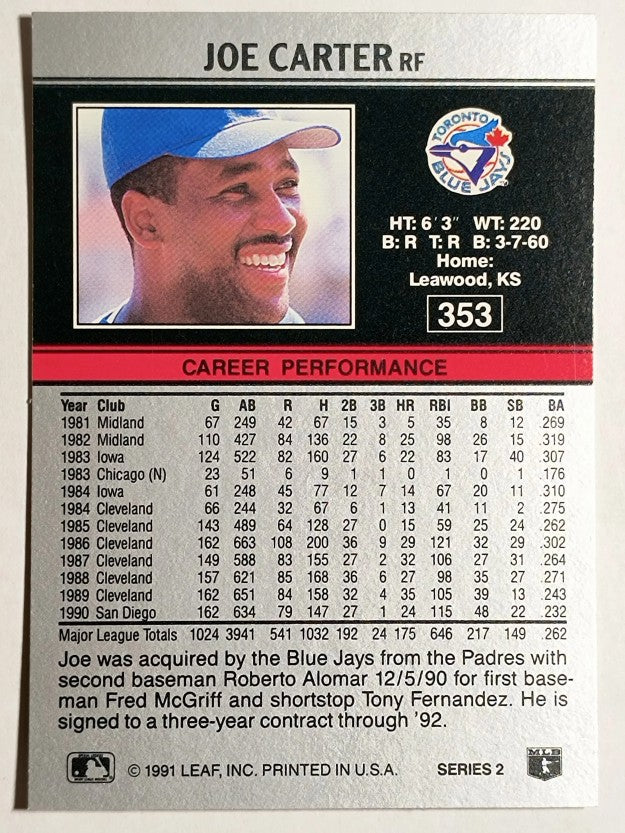 1991 Leaf #353 Joe Carter