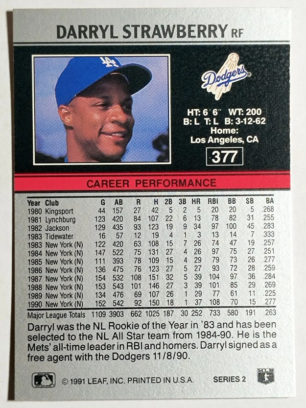 1991 Leaf #377 Darryl Strawberry