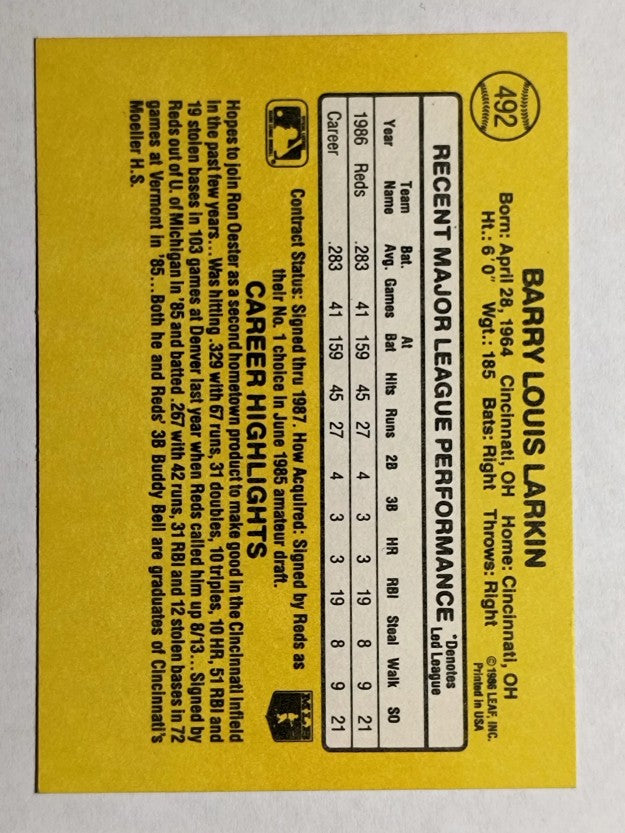 1987 Donruss #492 Barry Larkin RC
