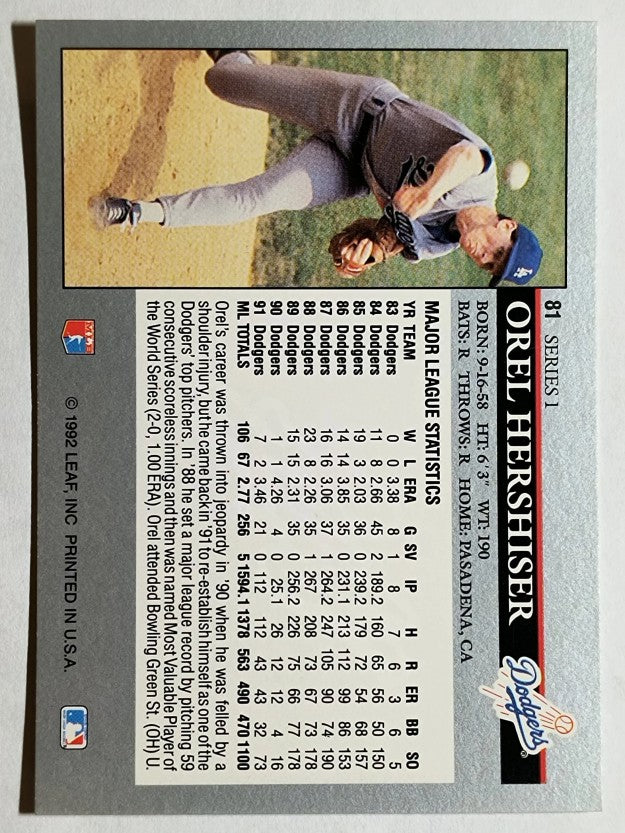 1992 Leaf #81 Orel Hershiser