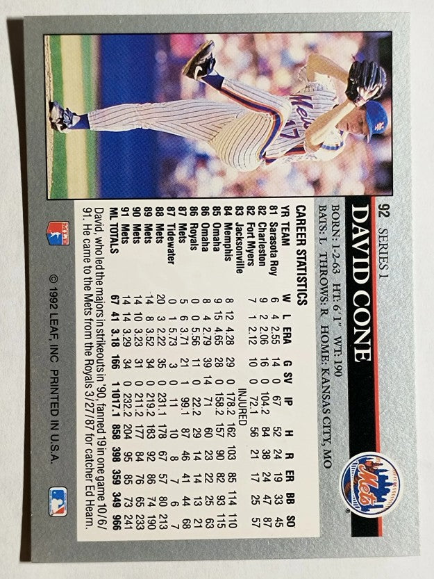 1992 Leaf #92 David Cone