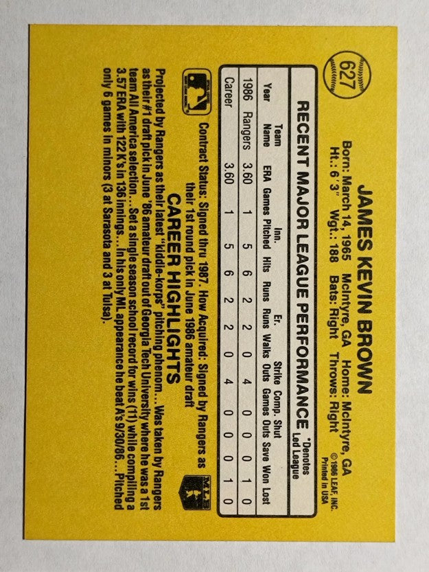 1987 Donruss #627 Kevin Brown RC