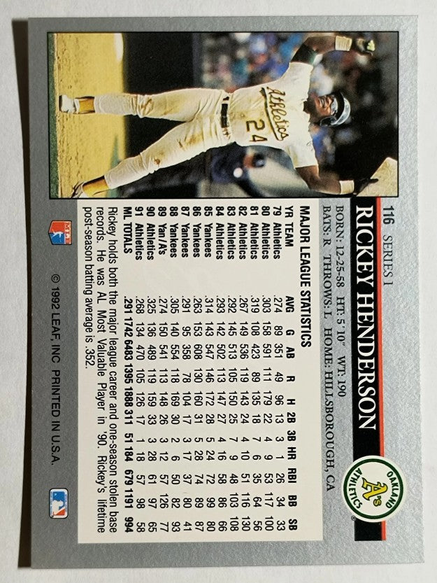 1992 Leaf #116 Rickey Henderson