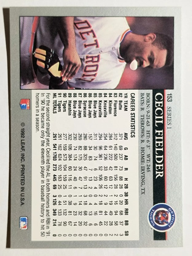 1992 Leaf #153 Cecil Fielder