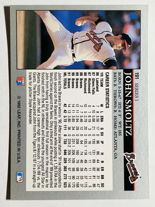 1992 Leaf #191 John Smoltz