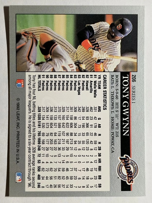 1992 Leaf #206 Tony Gwynn