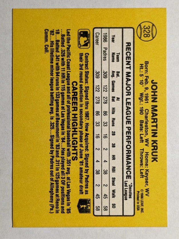 1987 Donruss #328 John Kruk RC