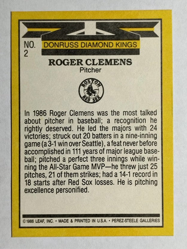 1987 Donruss #2 Roger Clemens DK