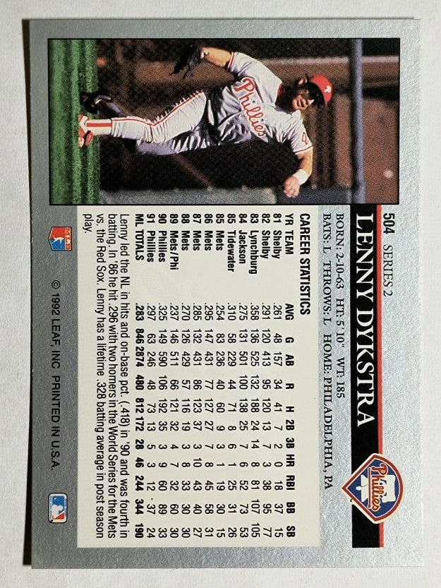 1992 Leaf #504 Len Dykstra