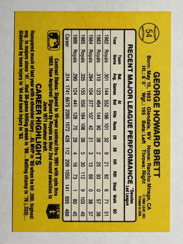 1987 Donruss #54 George Brett
