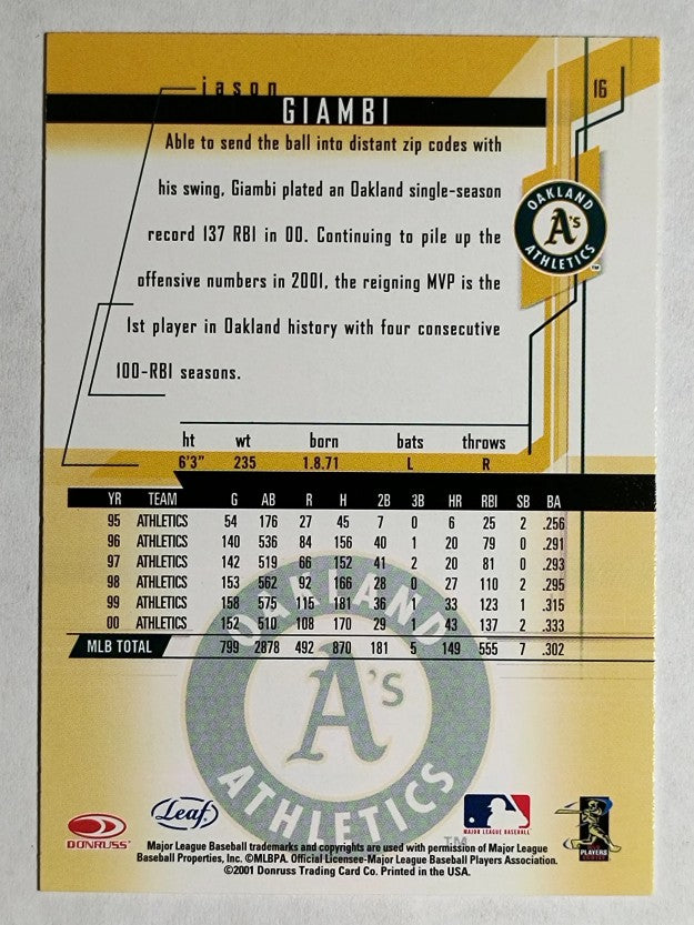 2001 Leaf Rookies and Stars #16 Jason Giambi