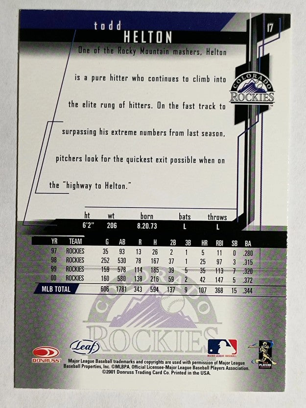 2001 Leaf Rookies and Stars #17 Todd Helton