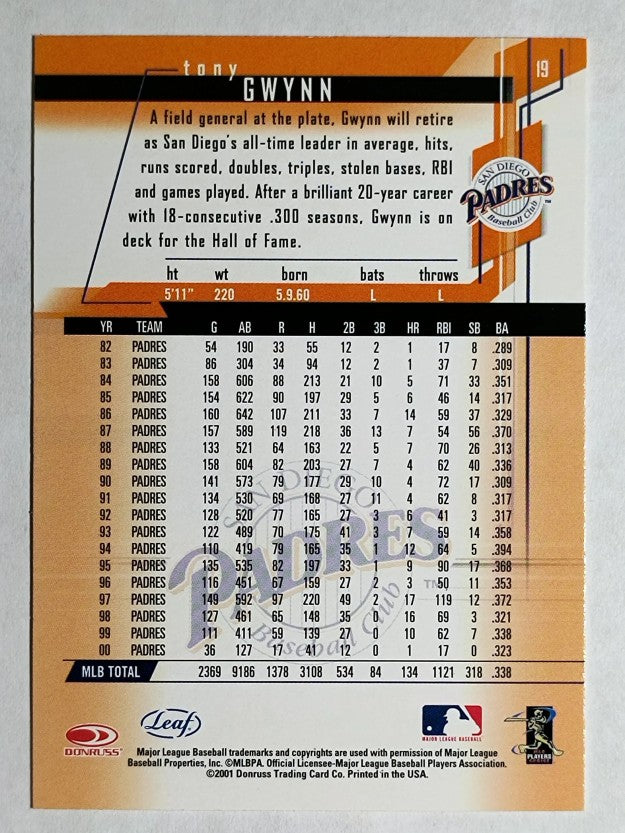 2001 Leaf Rookies and Stars #19 Tony Gwynn