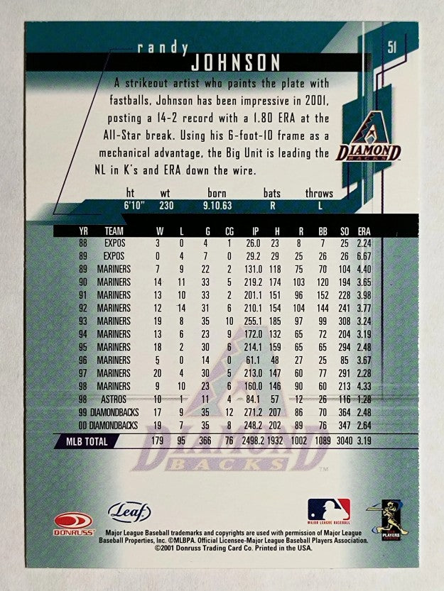 2001 Leaf Rookies and Stars #51 Randy Johnson