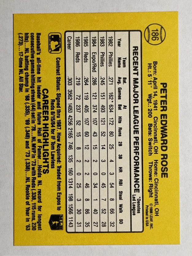1987 Donruss #186 Pete Rose