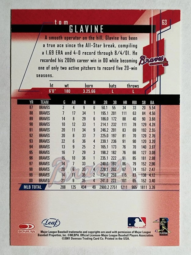2001 Leaf Rookies and Stars #63 Tom Glavine