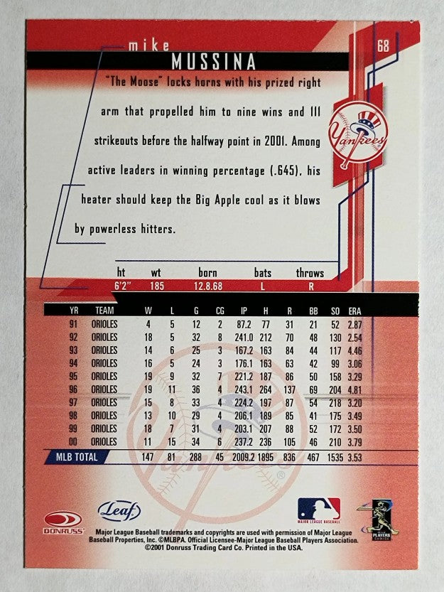 2001 Leaf Rookies and Stars #68 Mike Mussina