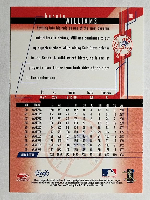 2001 Leaf Rookies and Stars #98 Bernie Williams