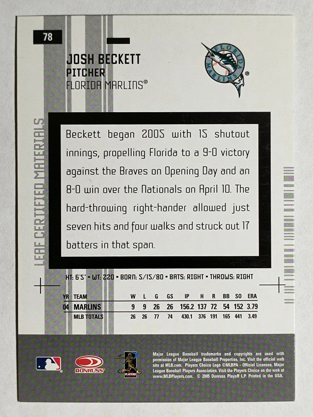 2005 Leaf Certified Materials #78 Josh Beckett