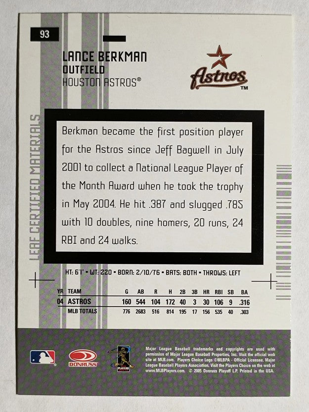 2005 Leaf Certified Materials #93 Lance Berkman