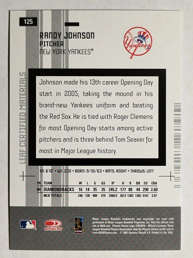 2005 Leaf Certified Materials #125 Randy Johnson