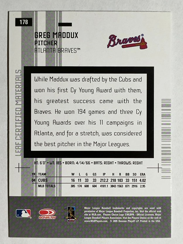 2005 Leaf Certified Materials #178 Greg Maddux Braves
