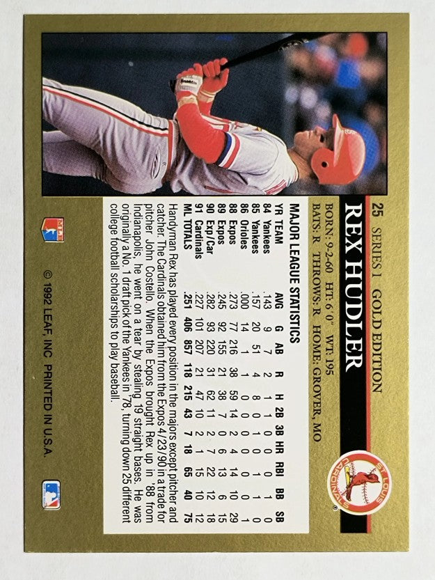 1992 Leaf Black Gold #25 Rex Hudler