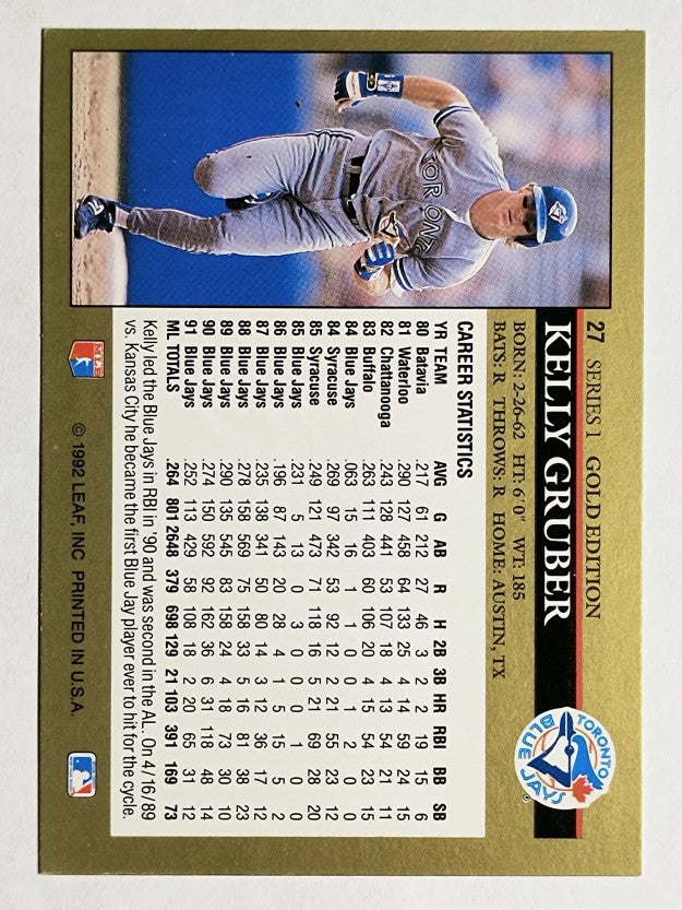 1992 Leaf Black Gold #27 Kelly Gruber