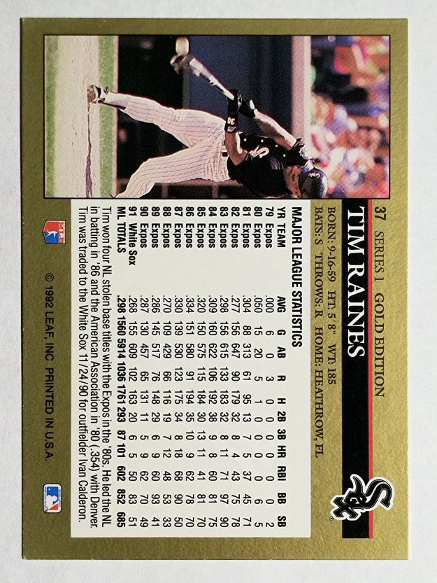 1992 Leaf Black Gold #37 Tim Raines