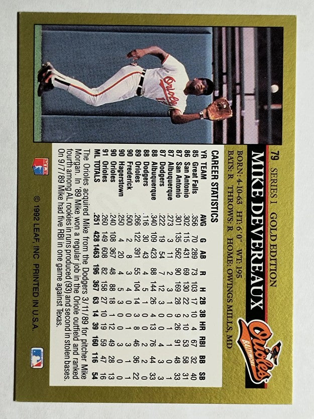 1992 Leaf Black Gold #79 Mike Devereaux