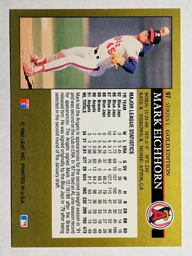 1992 Leaf Black Gold #97 Mark Eichhorn